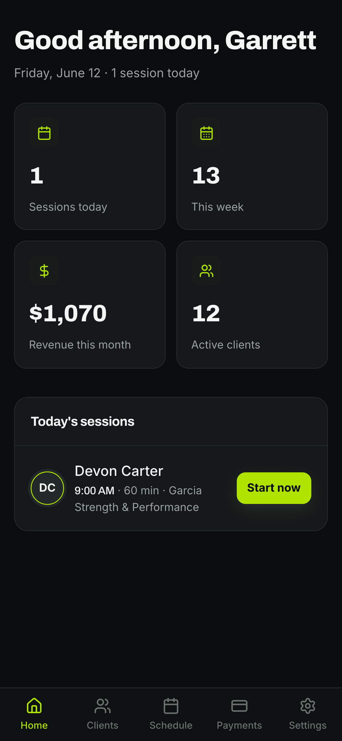 The Roster trainer dashboard on a phone